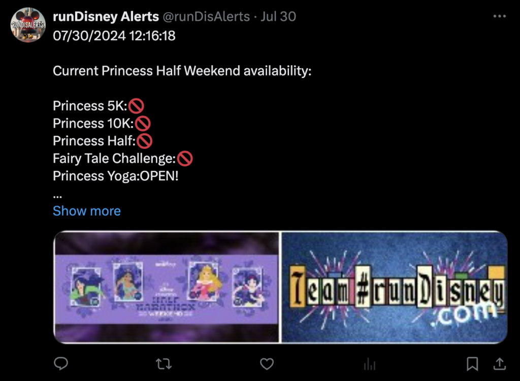 When Princess Weekend sold out completely for 2025 per runDisney alerts